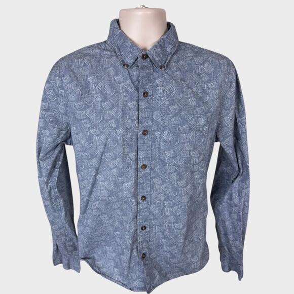 Hollister Mens Medium Blue Pattern Button Front Long Sleeve Cotton Shirt - Picture 1 of 8